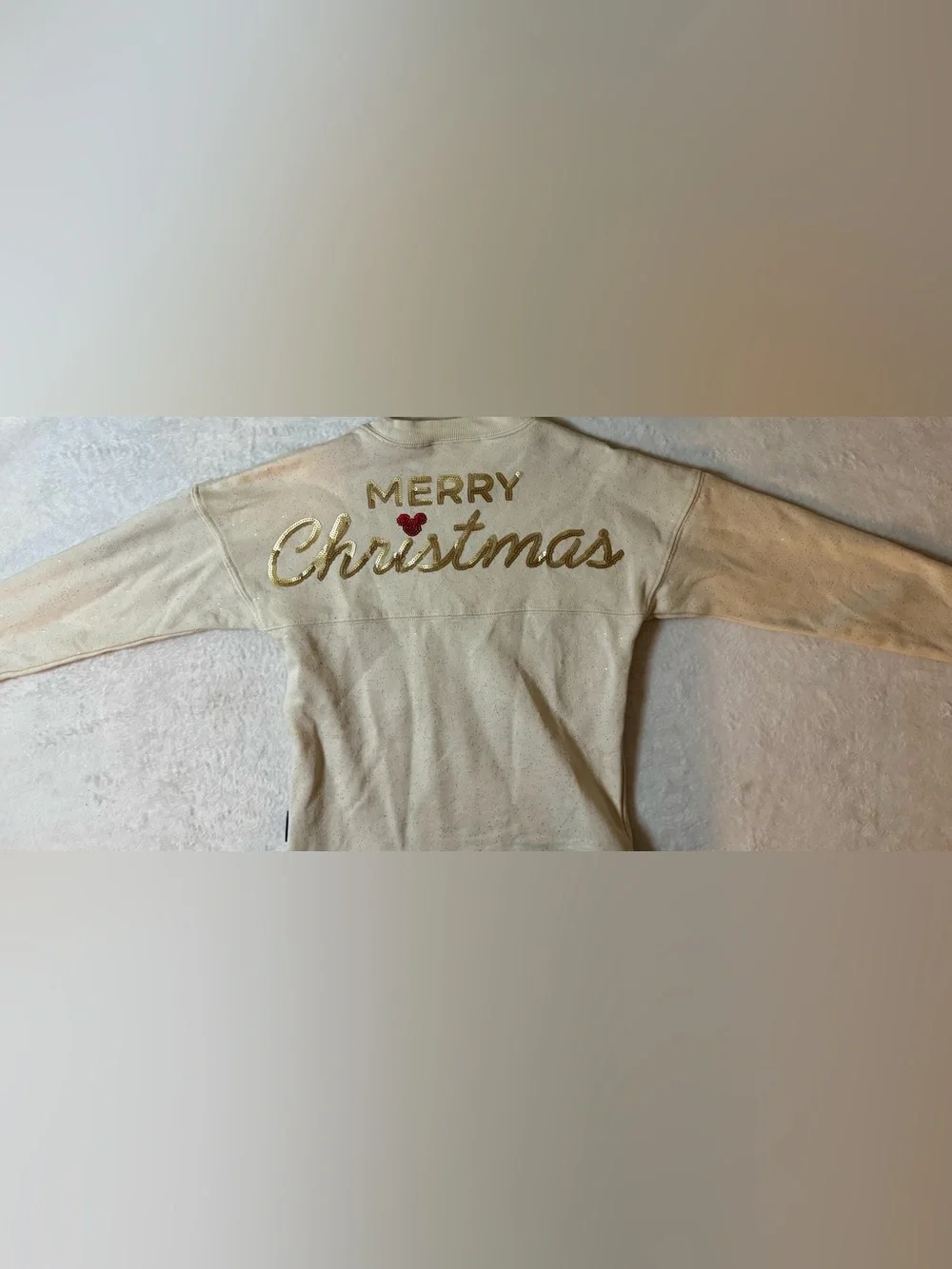 Kids 5/6 Cream Sequin Mickey Holiday Sweatshirt Spirit Jersey